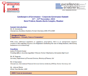Gatekeepers of Governance – Corporate Governance Summit 21st – 22nd November, 2024 Hotel Trident, Bandra Kurla Complex, Mumbai